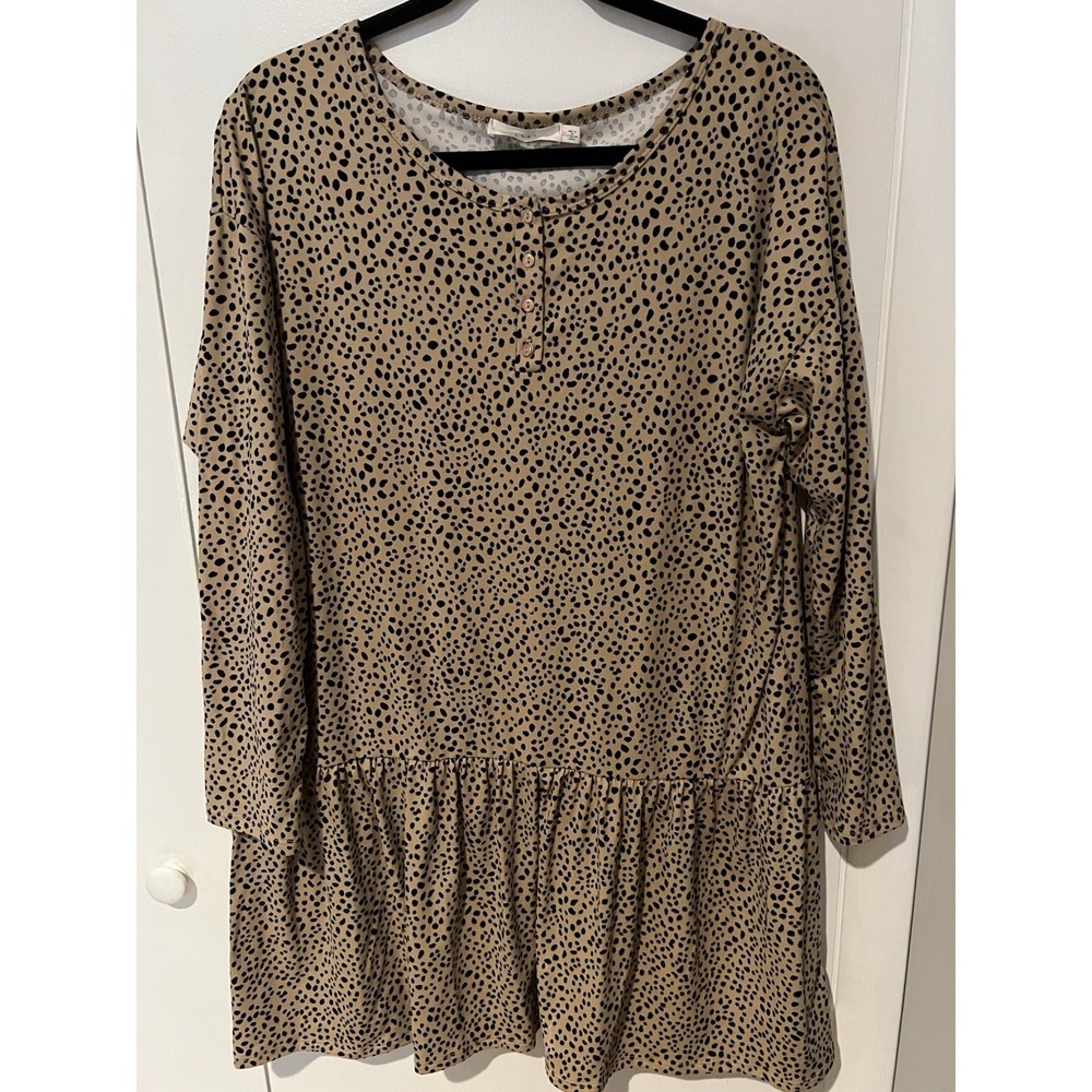 Lush Womens Dress‎ Size M Tan/Black Long Sleeved Butter Soft
